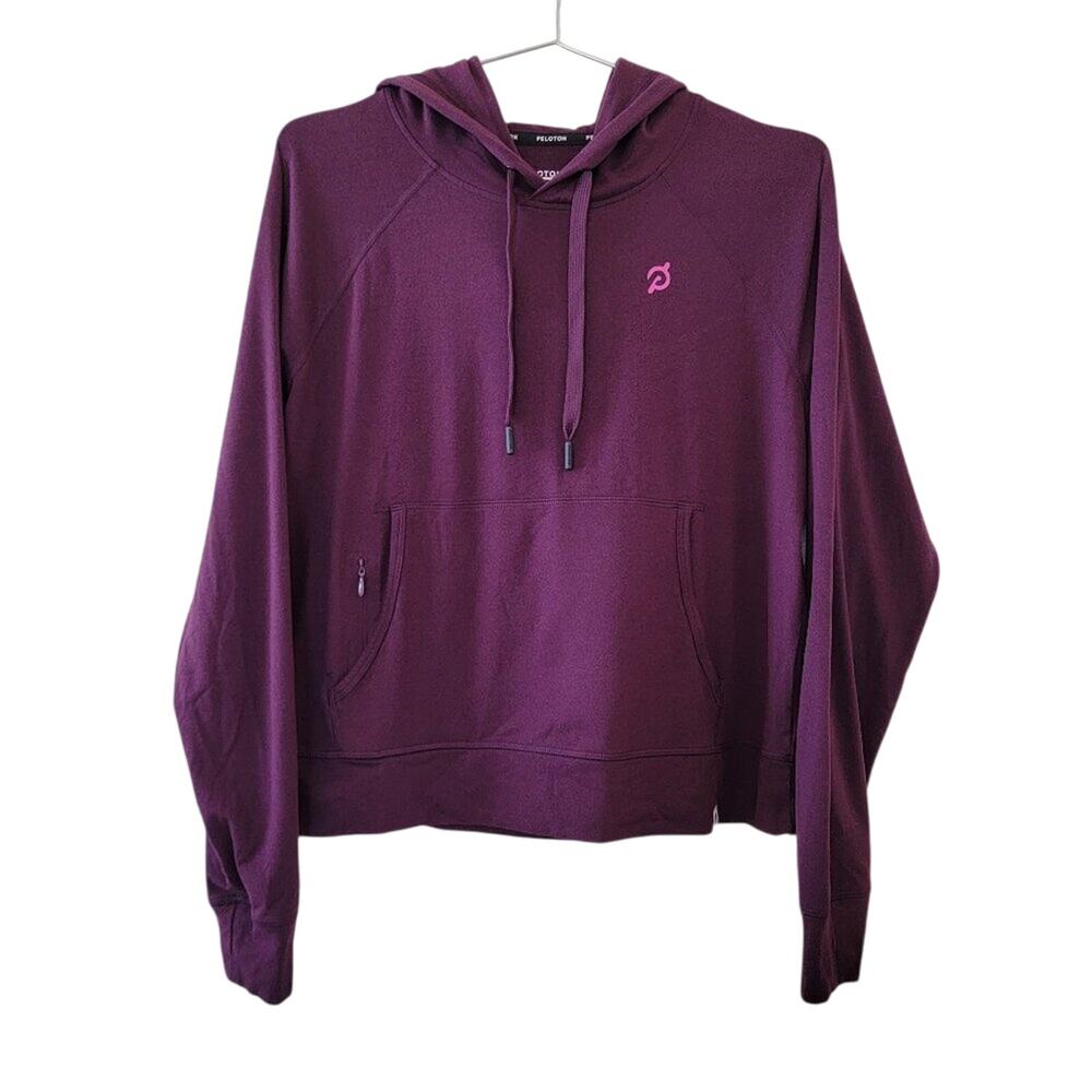 Peloton Long Sleeve Hooded Sweatshirt Women Size M Burgundy Logo Athletic Hoodie